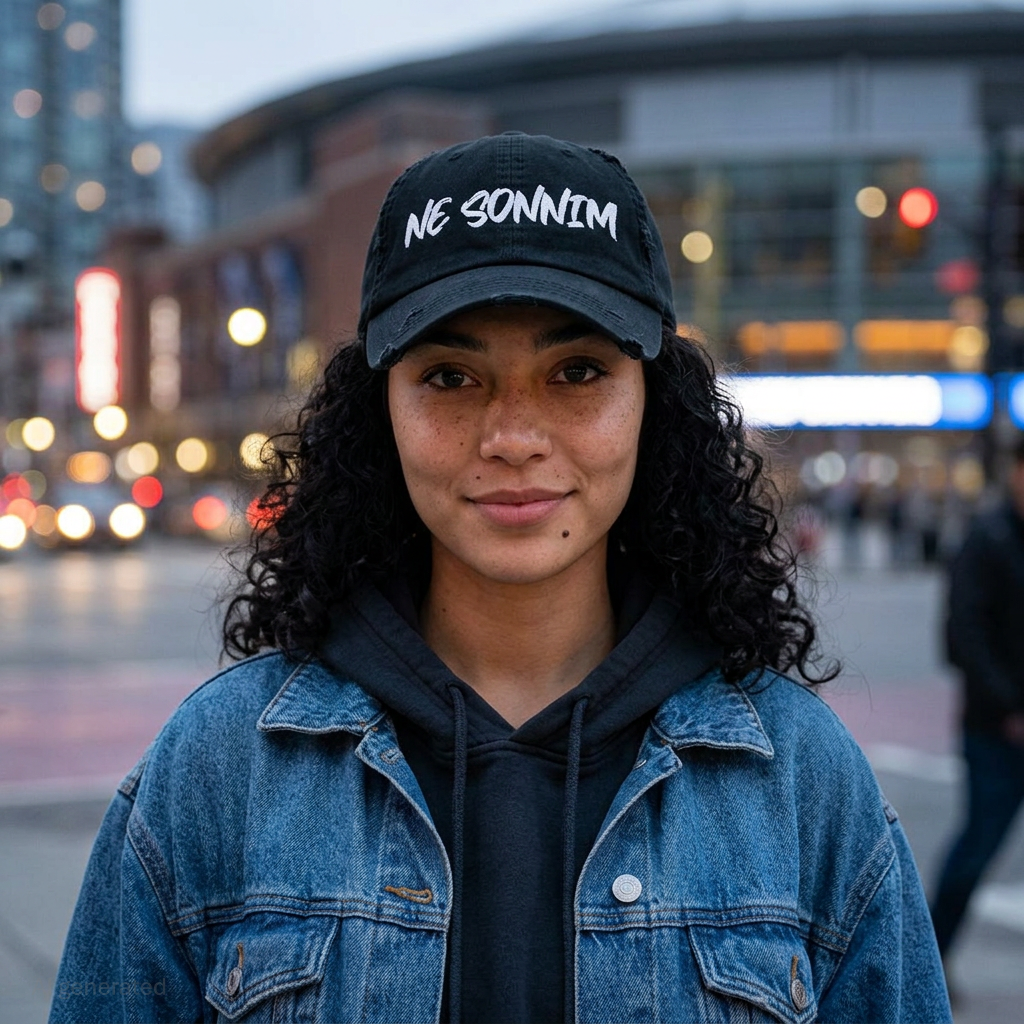 Distressed Embroidered Dad Hat — NE SONNIM