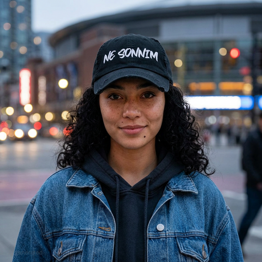 Distressed Embroidered Dad Hat — NE SONNIM